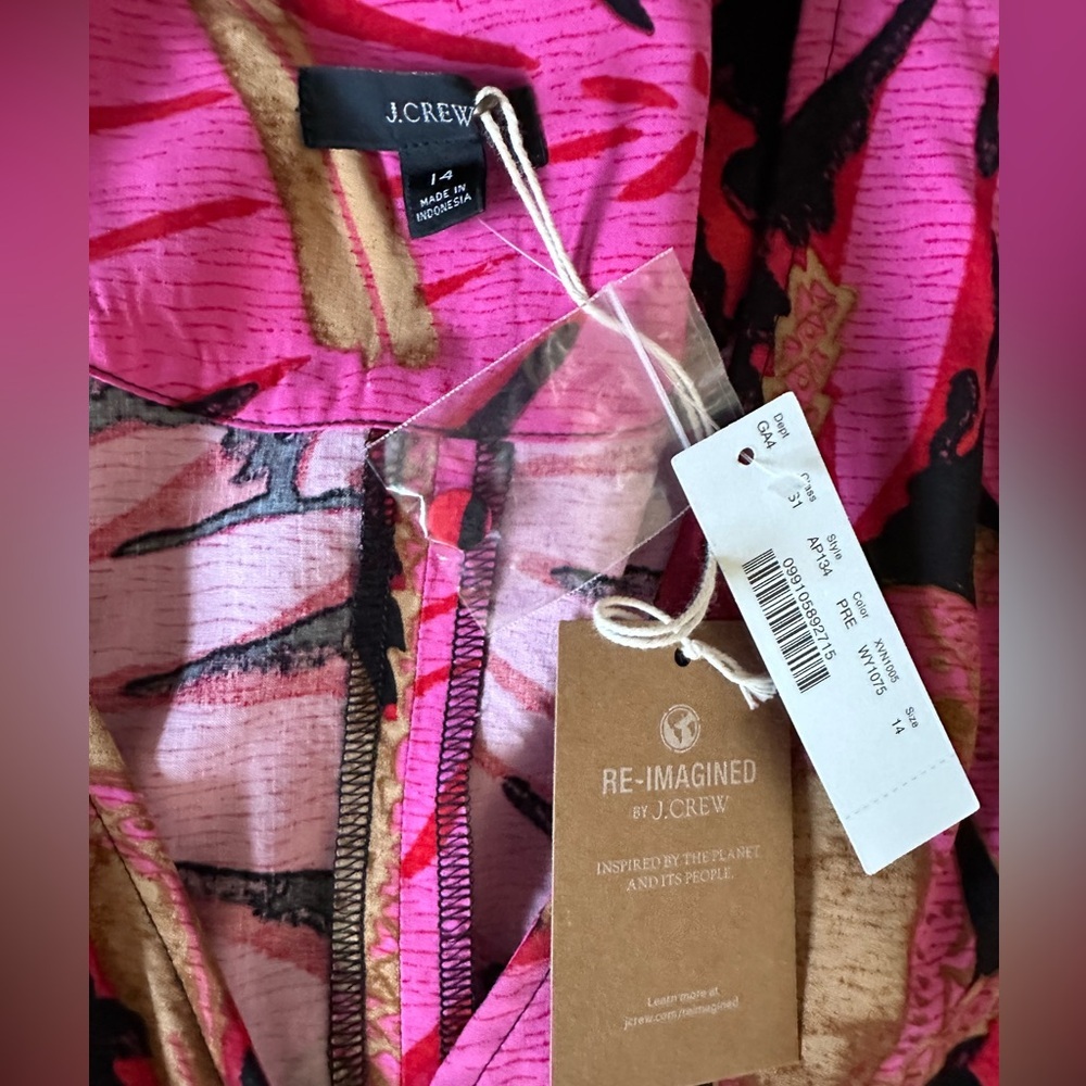 J. Crew Midi Dress Faux Wrap Pink Tropical Palm/Island Hawaiian Floral Print 14 - Picture 12 of 16